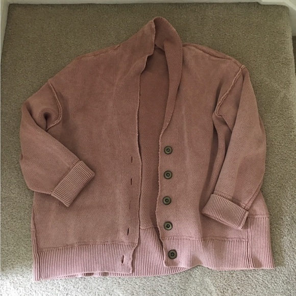 Free People Chamomile button up knit cardigan in dusty rose pink Large - Picture 1 of 2